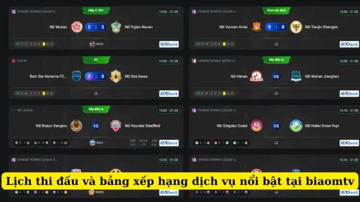 Lịch thi đấu và bảng xếp hạng - dịch vụ nổi bật tại biaomtv
