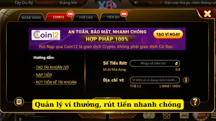 Quản lý ví thưởng, rút tiền nhanh chóng